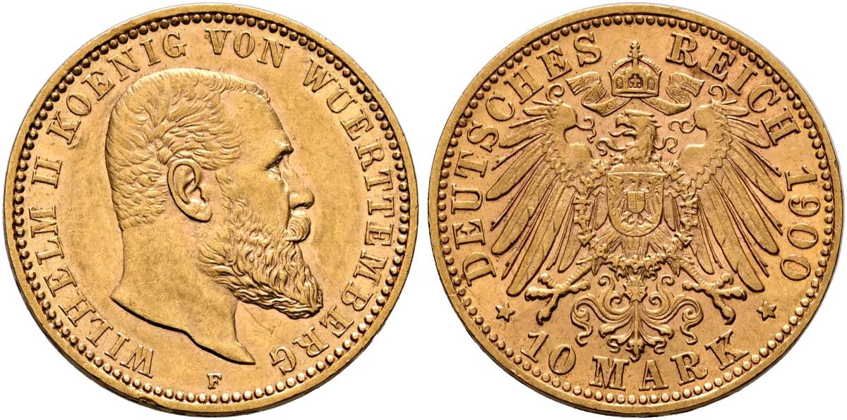 Lot 457 | GERMANY. Kaiserreich. Württemberg. Wilhelm II, 1891-1918. 10 ...